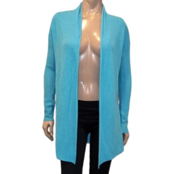 Kinross Cashmere Aqua Knit Cardigan Merino Wool Silk Open Front Shawl Collar - Picture 1 of 12